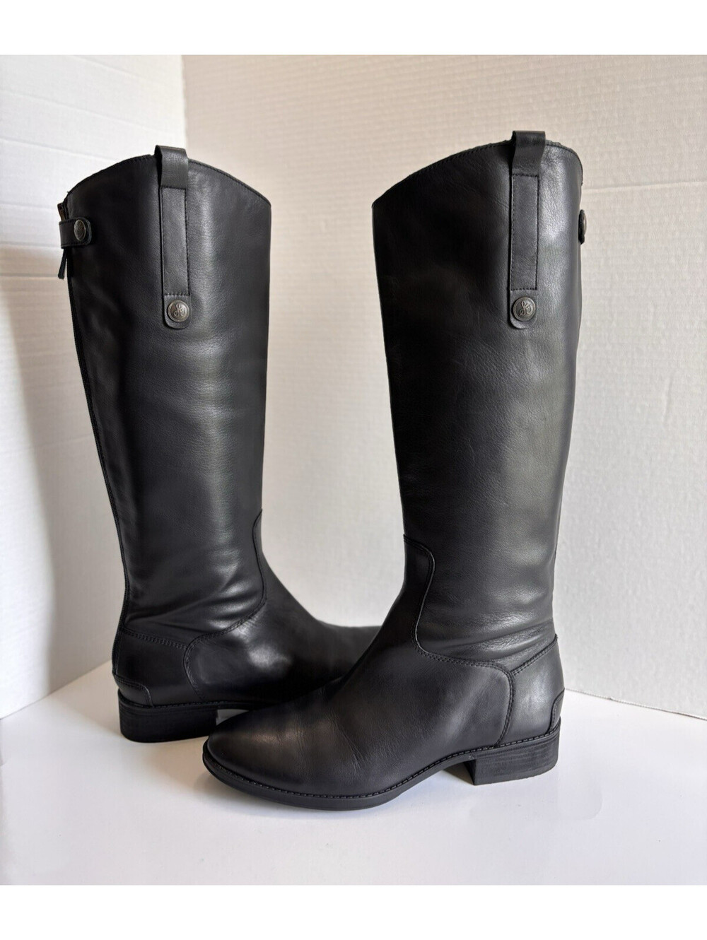 Sam Edelman Penny Tall Riding Boots Women's Size 10 M Black Leather Back Zip